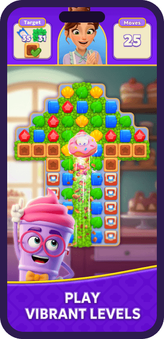 Phone with the Jolly Match 3 game showing the level with blocks merging